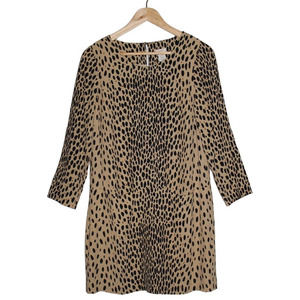 Women's J. Crew Jules 61368 Wildcat Tan Black Cheetah Long Sleeve Dress Size 4